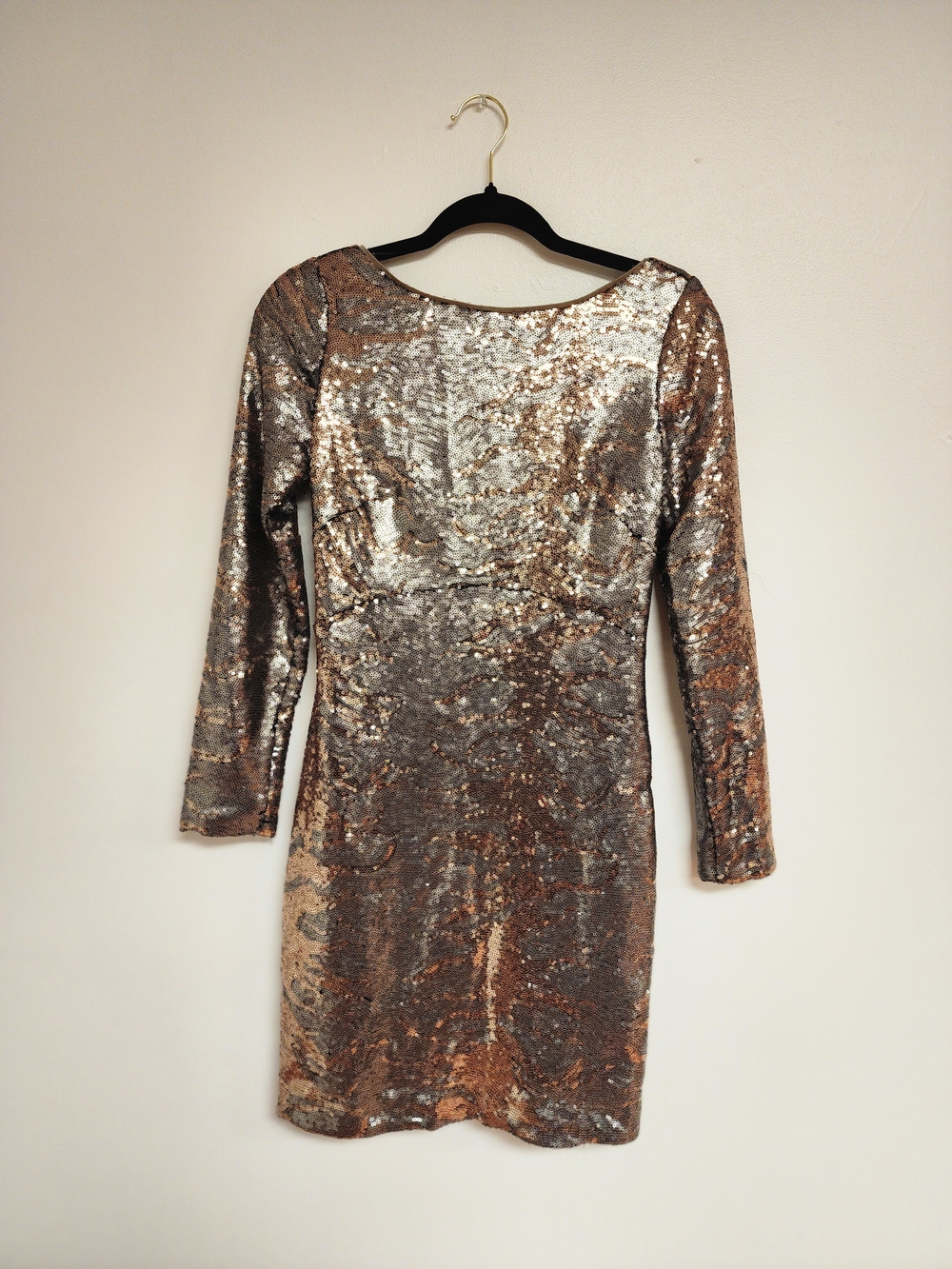 Sequin Long-Sleeve Party Dress - Rose Gold